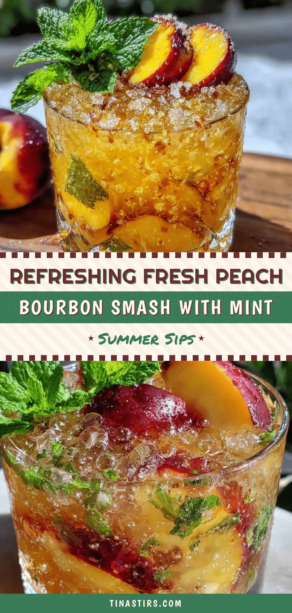 fresh peach bourbon smash cocktail recipe