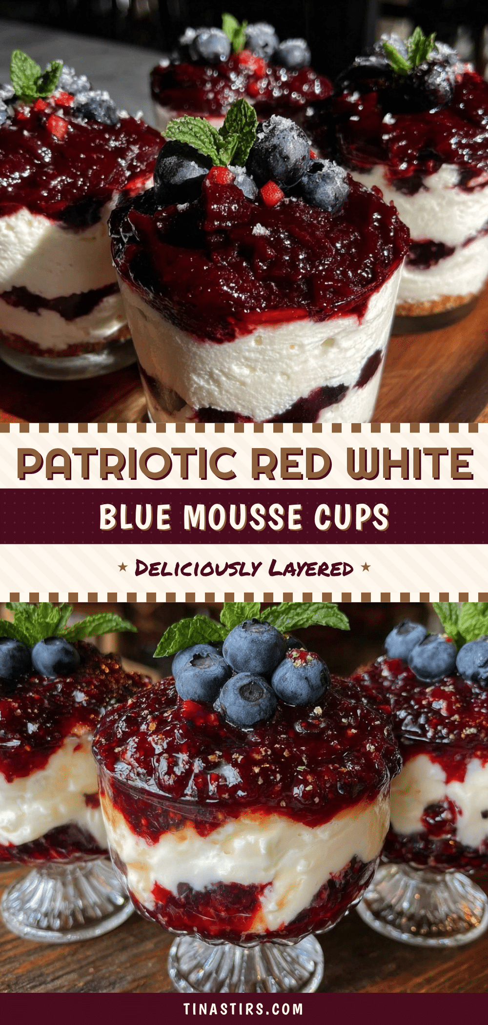 red white and blue layered mousse cups recipe