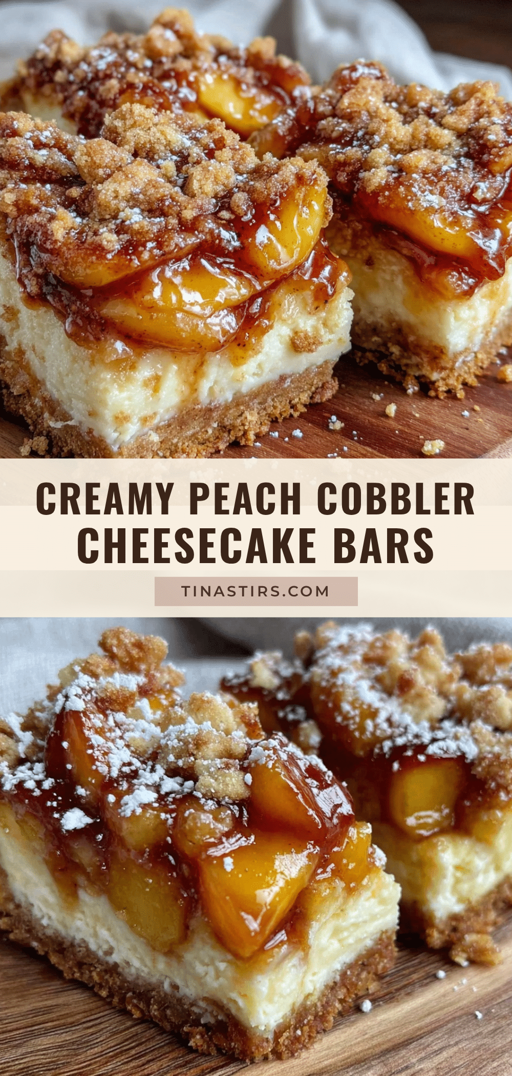 creamy peach cobbler cheesecake bars recipe