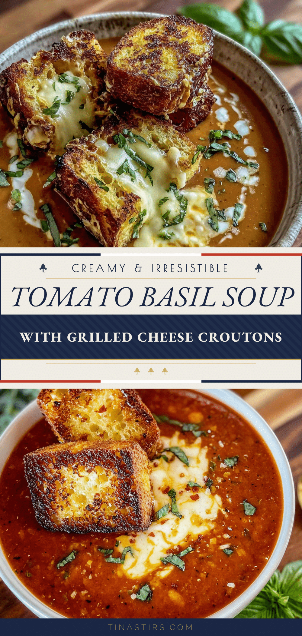 creamy tomato basil soup with grilled cheese croutons recipe