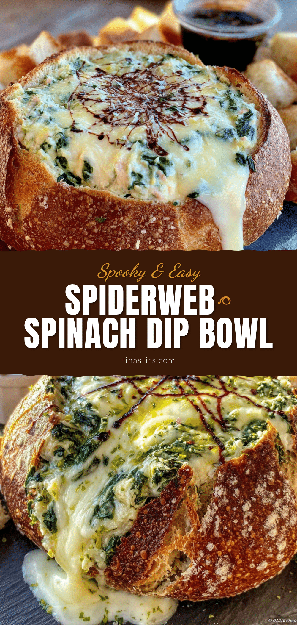 Spiderweb Spinach Dip Bread Bowl recipe