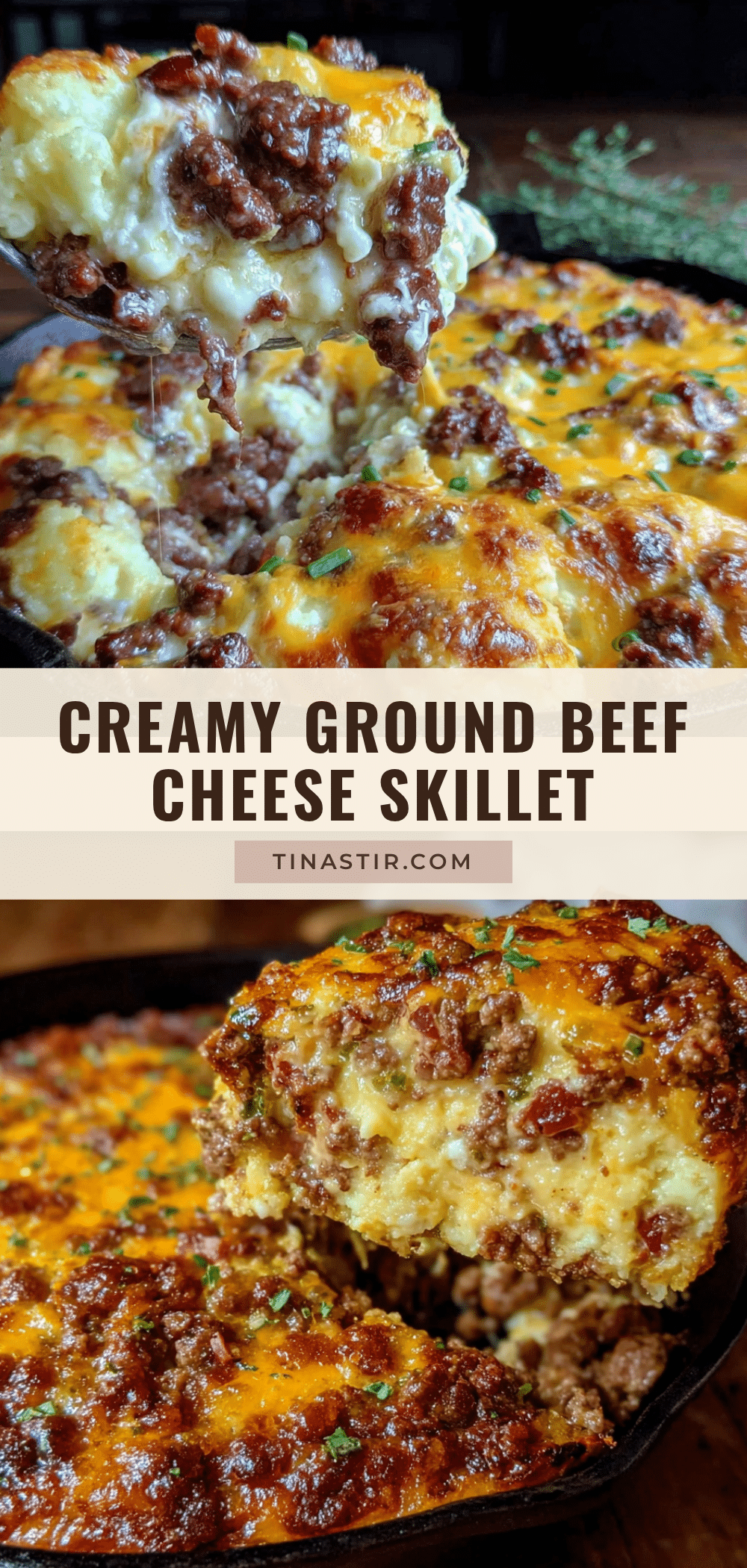 creamy ground beef and cheese skillet casserole recipe